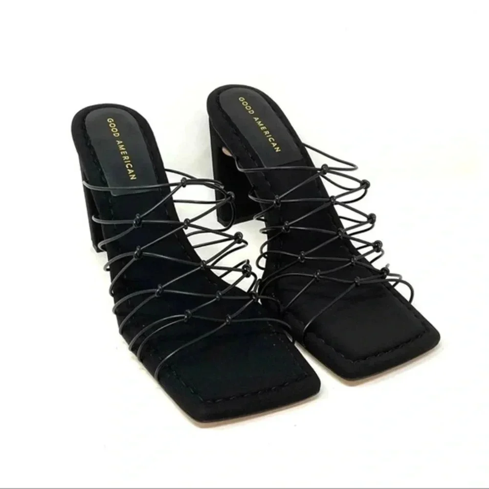 Good American Caged Mule Neoprene Heels NIB size 9